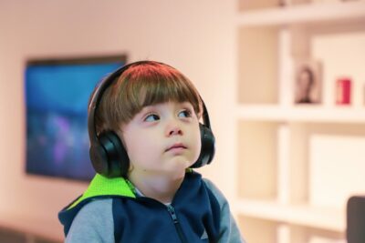 Boy listening with headphones