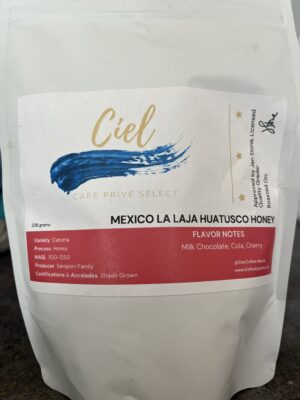 White bag of artisan coffee with Ciel logo