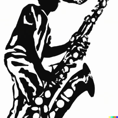 ink drawing of sax player