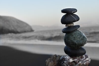 A stack of rocks on a beach