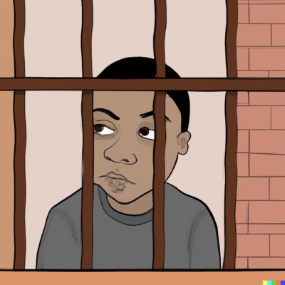 Cartoon of boy behind bars