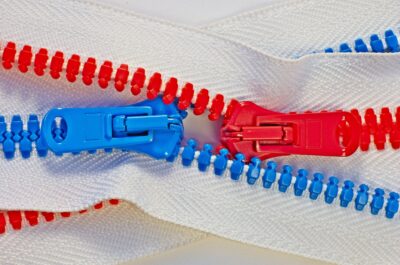 Close-up of 2 zippers