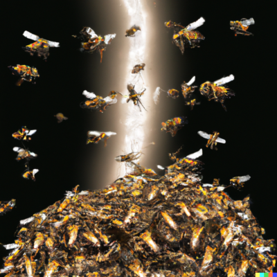 Bees flying around swarm