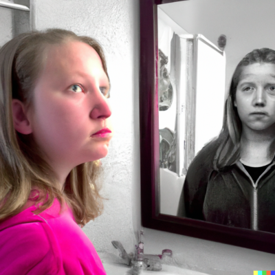 Person looking in mirror