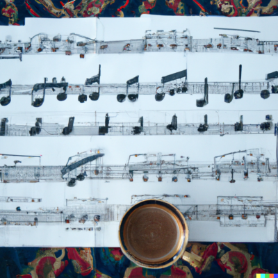 cup of coffee on sheet music