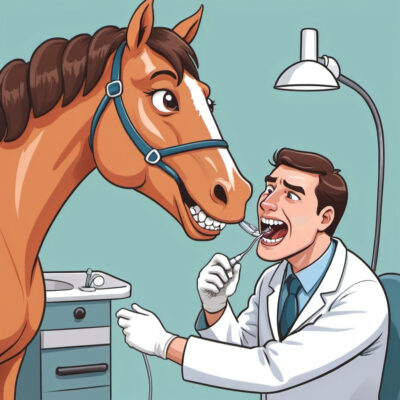 Dentist examining horse's mouth cartoon