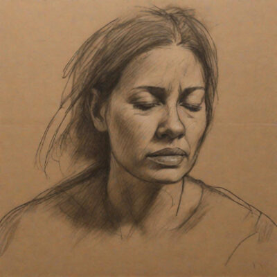 Sad woman in charcoal